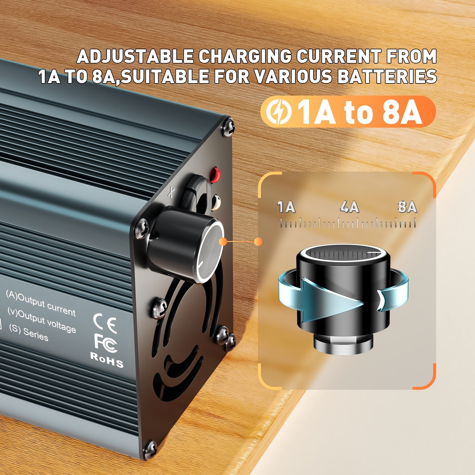 Suraziki 75,6 V 1-8 A stromverstellbares Lithium-Batterieladegerät für 18S 66,6 V Li-Ionen-/ternäre Lithium-/Polymer-Batterie, Ebike-Roller-Elektromotorrad-Batterieladegerät