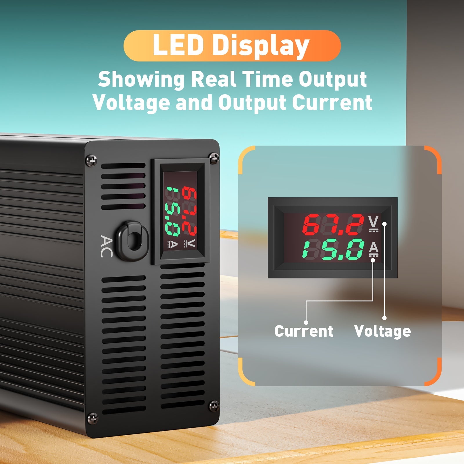 Suraziki 67.2V 1-15A Current Adjustable Lithium Battery Charger for 16S 59.2V Li-Ion/Ternary Lithium/Polymer Batteries, Ebike Scooter Battery Charger