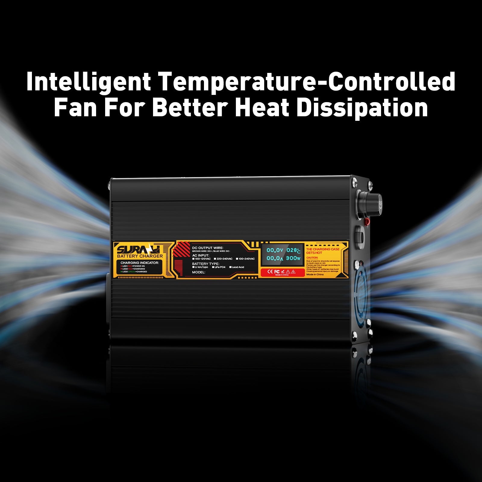 Suraziki LiFePO4 73 V 3 A Batterieladegerät für 60 V/64 V Lithium-Eisenphosphat-Batterien, LED-Anzeige, vollständiger Schutz