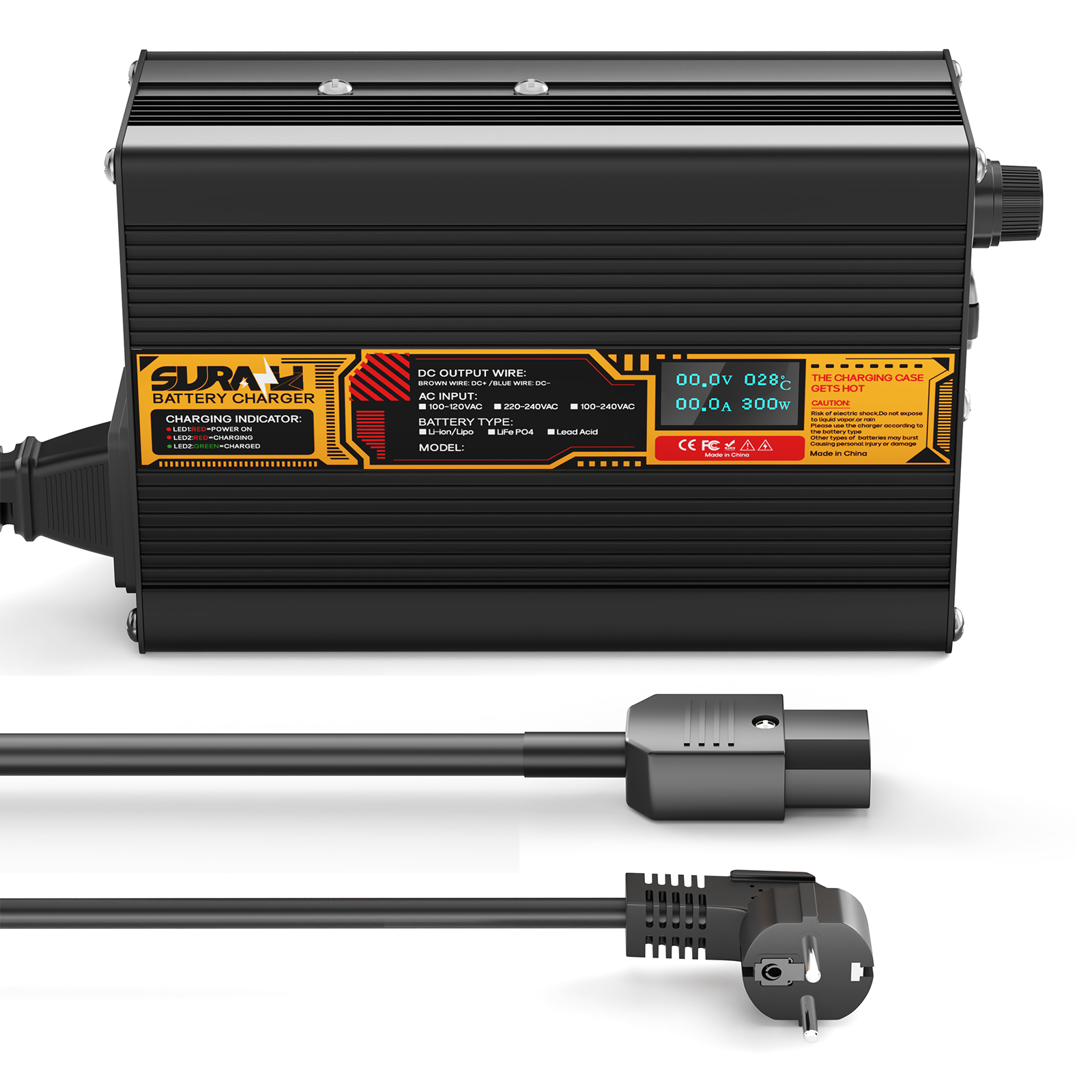 Suraziki LiFePO4 73 V 2 A Batterieladegerät für 60 V/64 V Lithium-Eisenphosphat-Batterien, LED-Anzeige, vollständiger Schutz