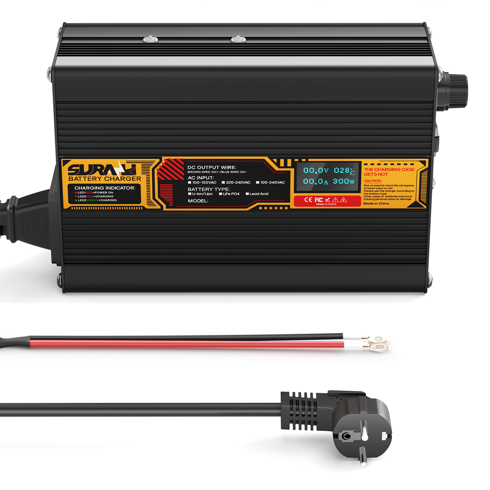 Suraziki LiFePO4 73 V 4 A Batterieladegerät für 60 V/64 V Lithium-Eisenphosphat-Batterien, LED-Anzeige, vollständiger Schutz