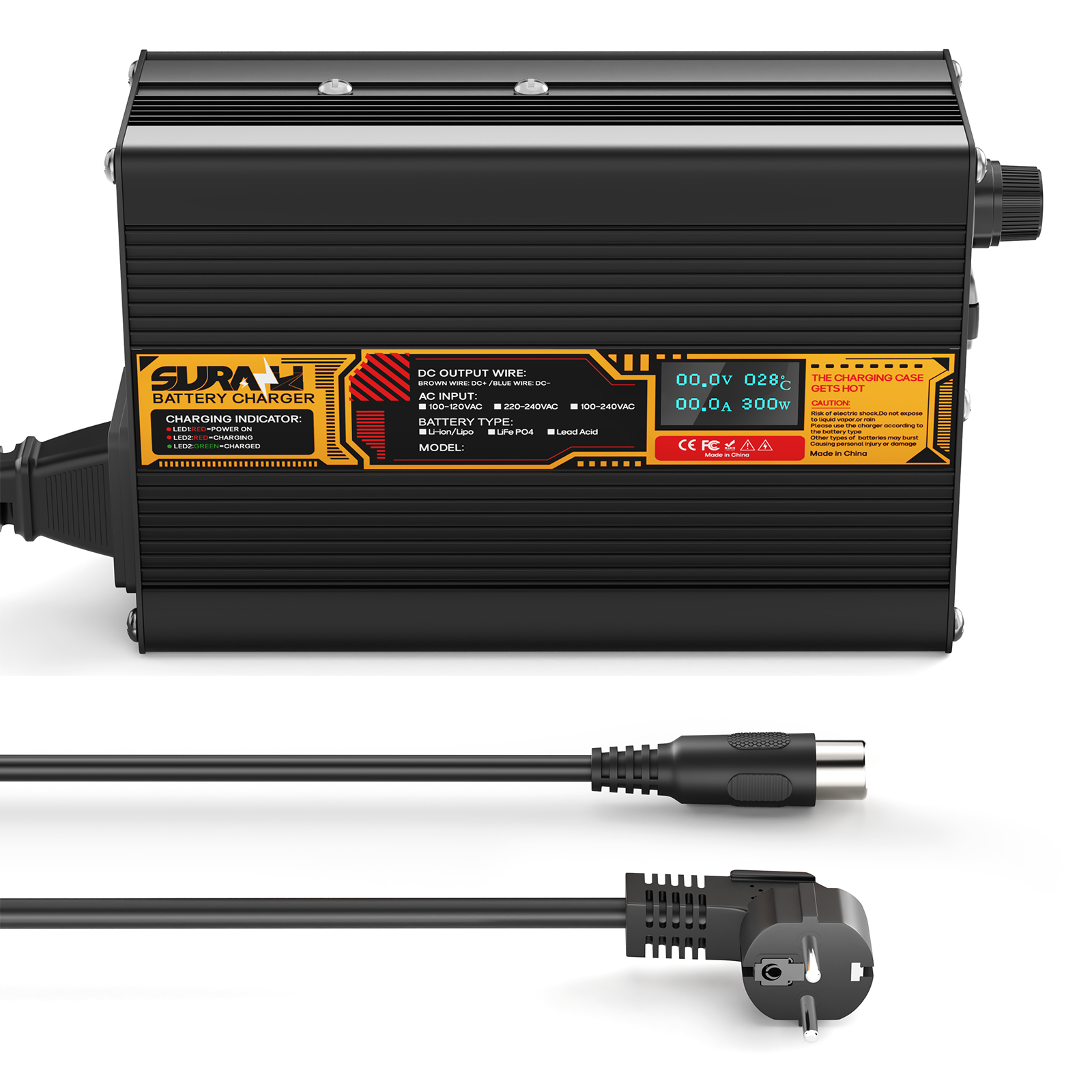 Suraziki LiFePO4 73 V 4 A Batterieladegerät für 60 V/64 V Lithium-Eisenphosphat-Batterien, LED-Anzeige, vollständiger Schutz