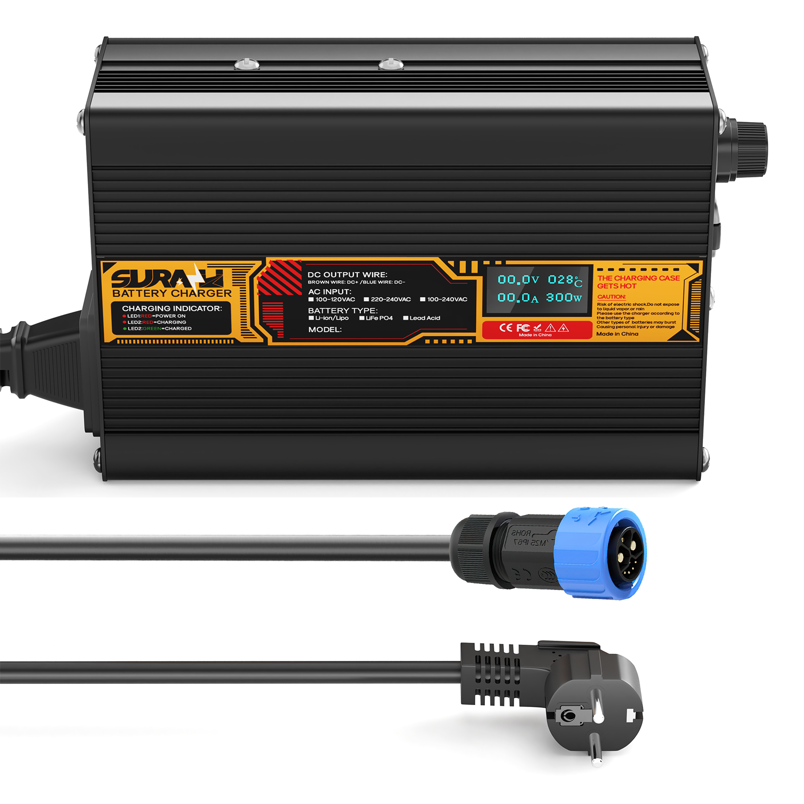 Suraziki LiFePO4 73 V 4 A Batterieladegerät für 60 V/64 V Lithium-Eisenphosphat-Batterien, LED-Anzeige, vollständiger Schutz