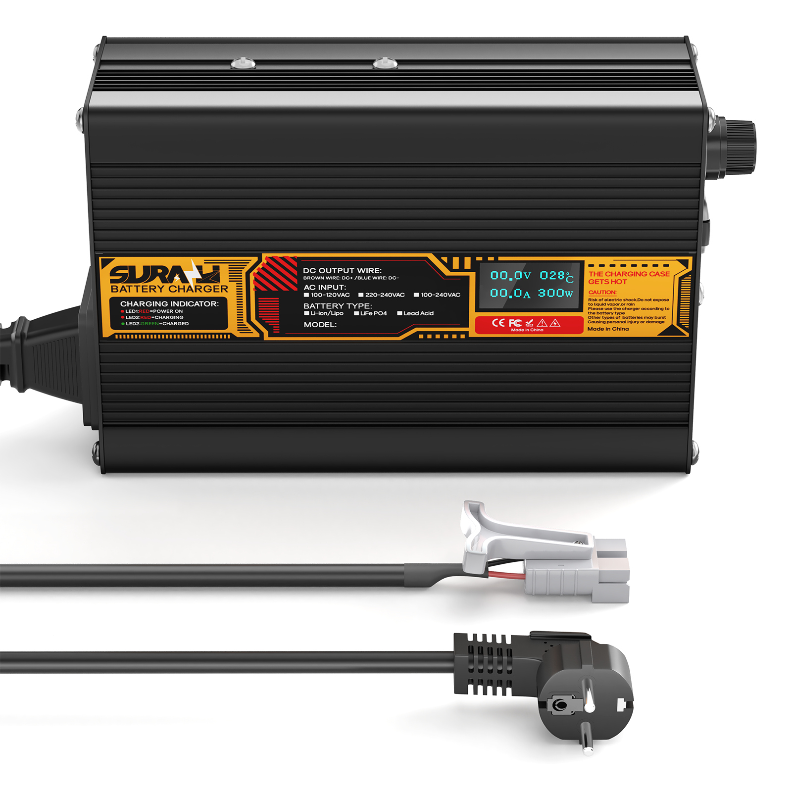 Suraziki LiFePO4 73 V 3 A Batterieladegerät für 60 V/64 V Lithium-Eisenphosphat-Batterien, LED-Anzeige, vollständiger Schutz
