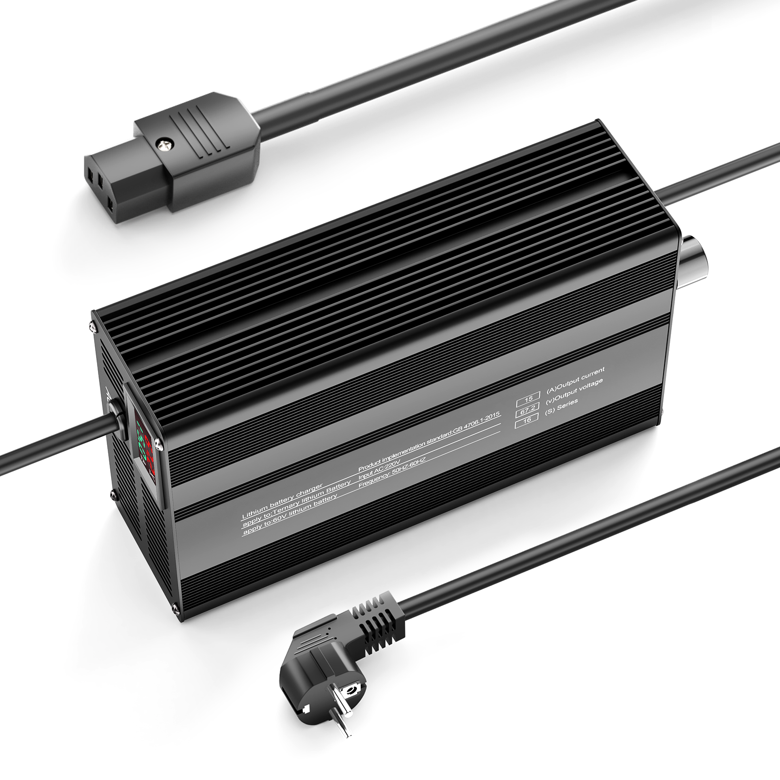 Suraziki 67.2V 1-15A Current Adjustable Lithium Battery Charger for 16S 59.2V Li-Ion/Ternary Lithium/Polymer Batteries, Ebike Scooter Battery Charger