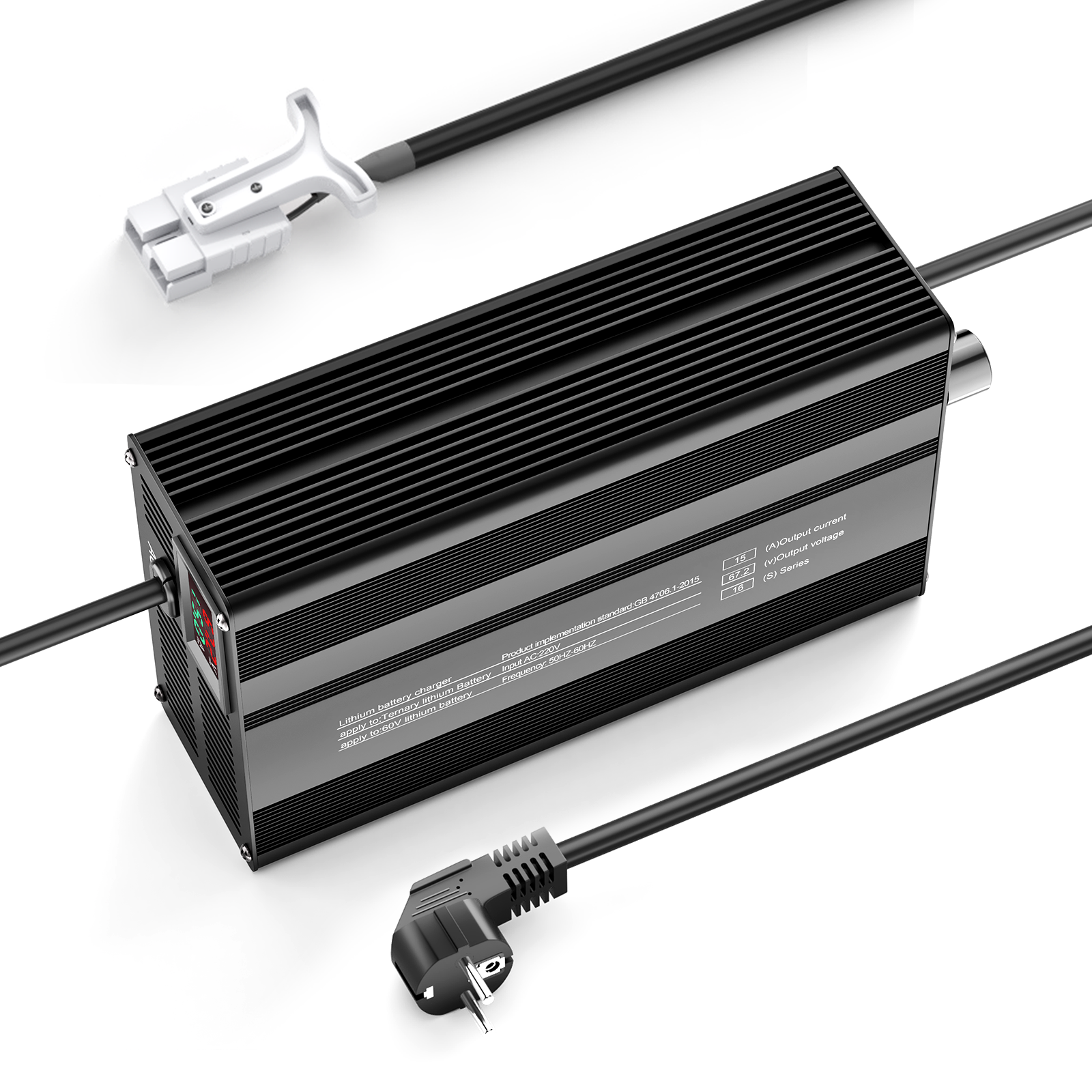 Suraziki 67.2V 1-15A Current Adjustable Lithium Battery Charger for 16S 59.2V Li-Ion/Ternary Lithium/Polymer Batteries, Ebike Scooter Battery Charger