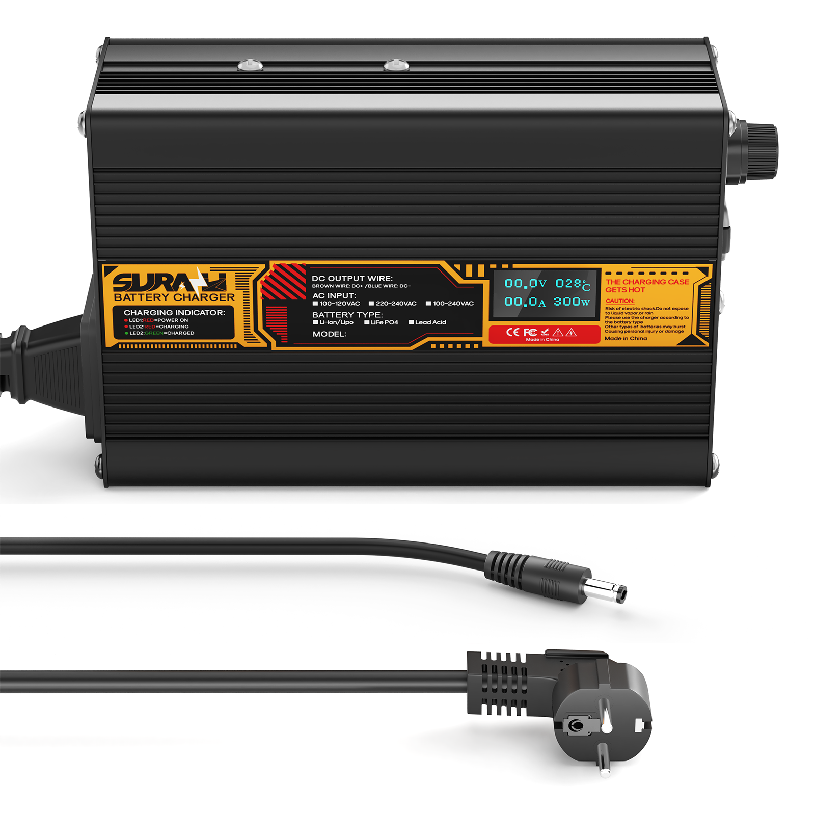 Suraziki LiFePO4 73 V 4 A Batterieladegerät für 60 V/64 V Lithium-Eisenphosphat-Batterien, LED-Anzeige, vollständiger Schutz