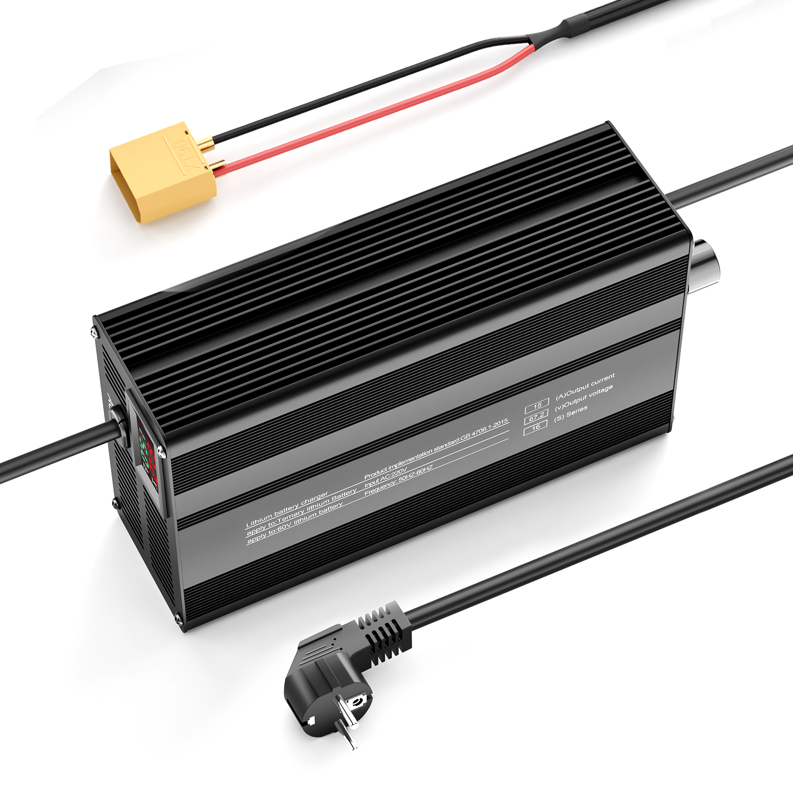 Suraziki 67.2V 1-15A Current Adjustable Lithium Battery Charger for 16S 59.2V Li-Ion/Ternary Lithium/Polymer Batteries, Ebike Scooter Battery Charger