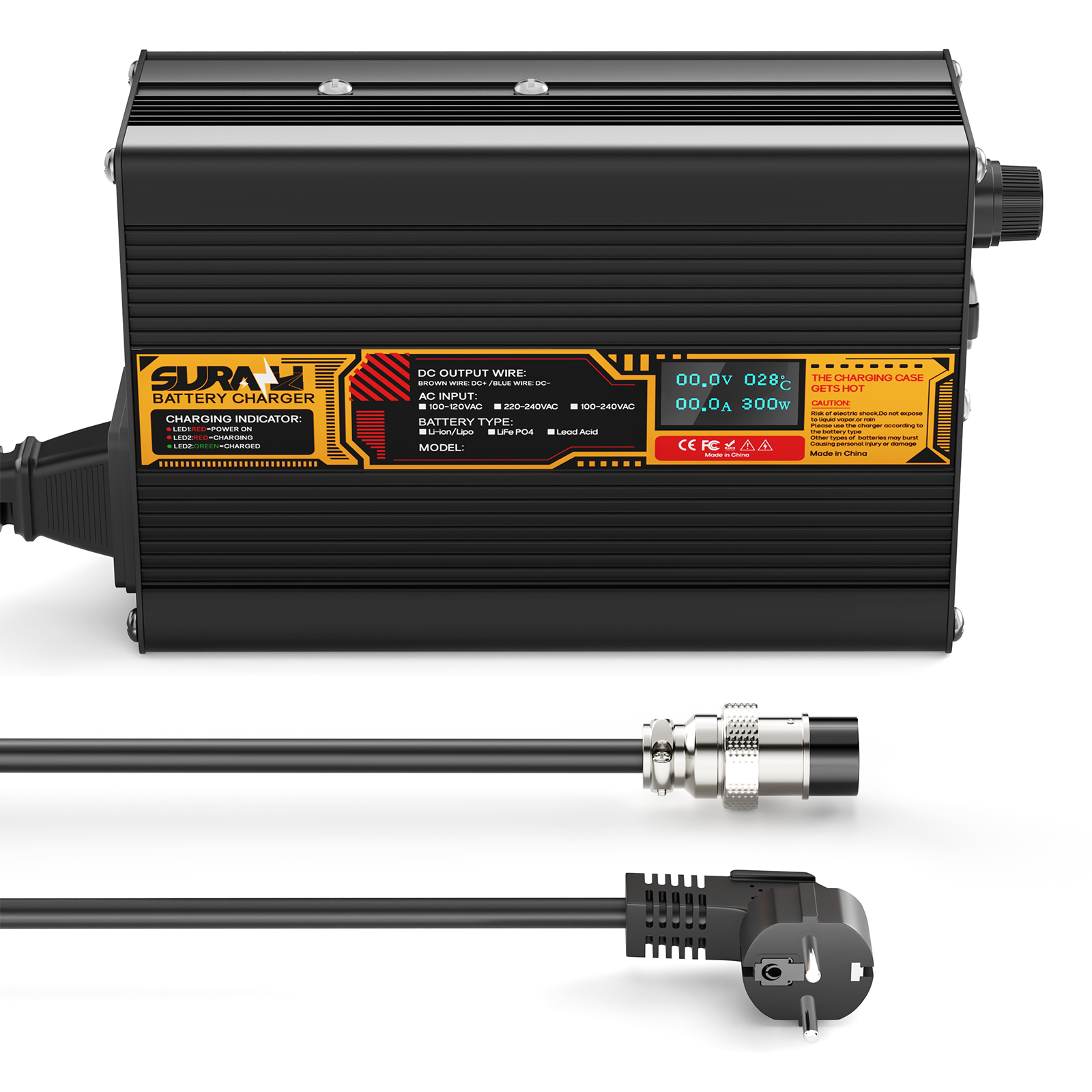 Suraziki LiFePO4 73 V 4 A Batterieladegerät für 60 V/64 V Lithium-Eisenphosphat-Batterien, LED-Anzeige, vollständiger Schutz