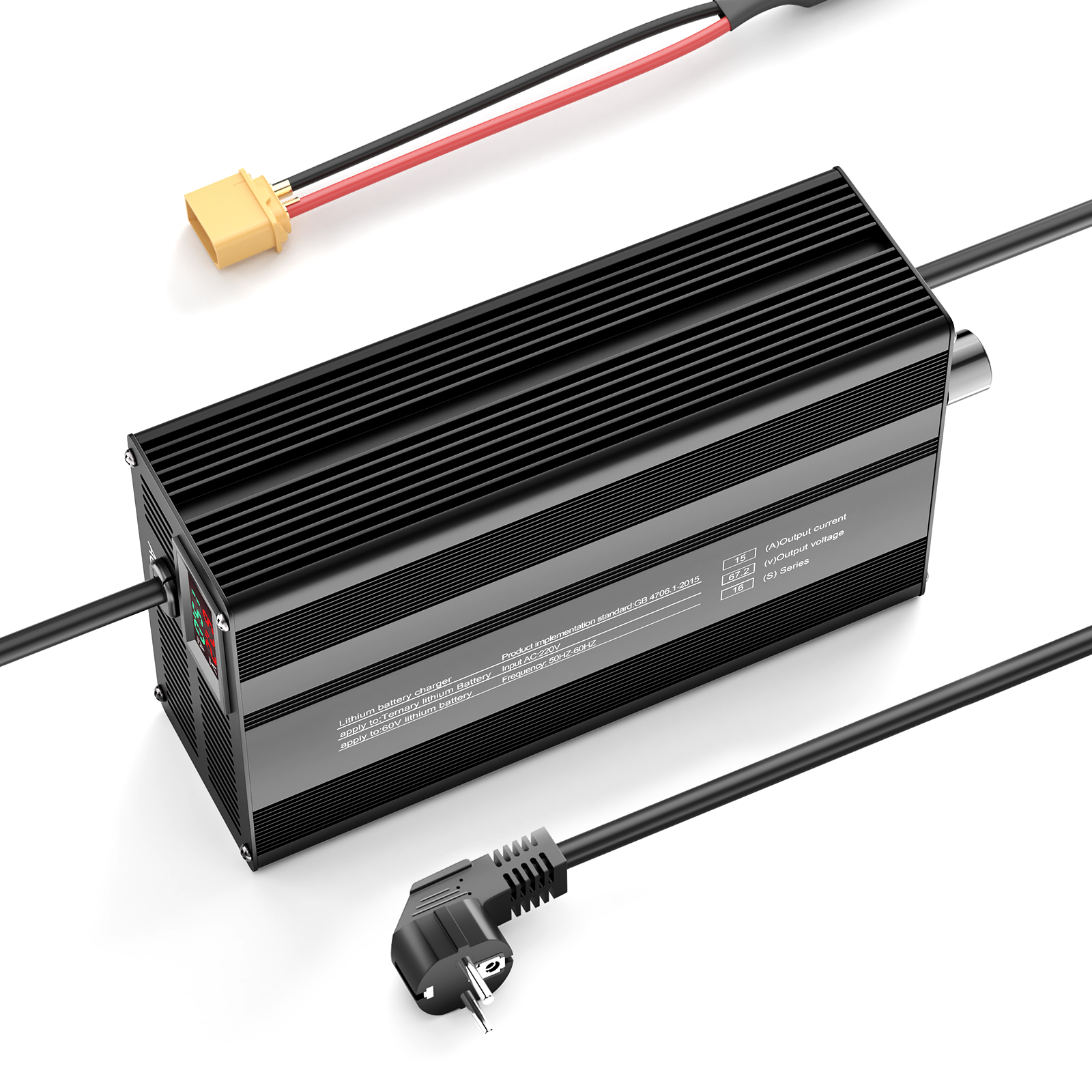 Suraziki 67.2V 1-15A Current Adjustable Lithium Battery Charger for 16S 59.2V Li-Ion/Ternary Lithium/Polymer Batteries, Ebike Scooter Battery Charger