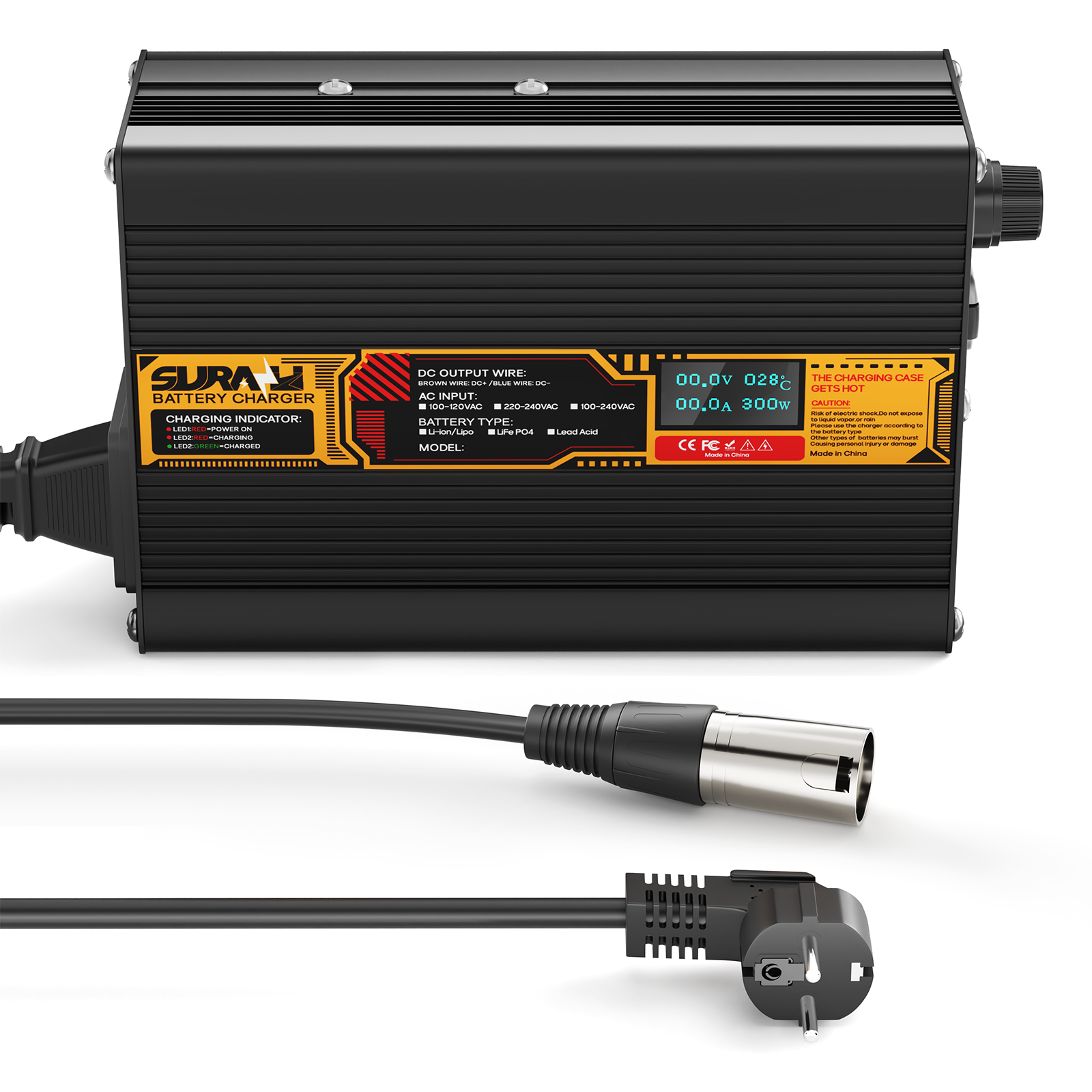 Suraziki LiFePO4 73 V 2 A Batterieladegerät für 60 V/64 V Lithium-Eisenphosphat-Batterien, LED-Anzeige, vollständiger Schutz