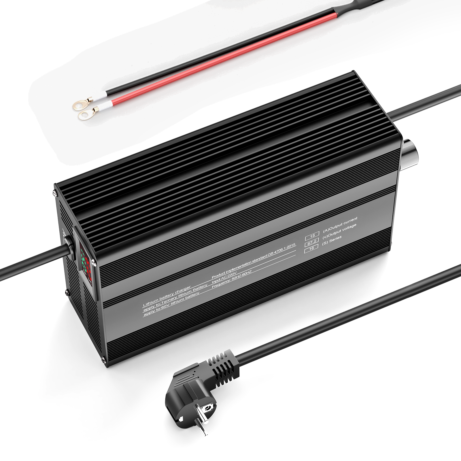 Suraziki 67.2V 1-15A Current Adjustable Lithium Battery Charger for 16S 59.2V Li-Ion/Ternary Lithium/Polymer Batteries, Ebike Scooter Battery Charger