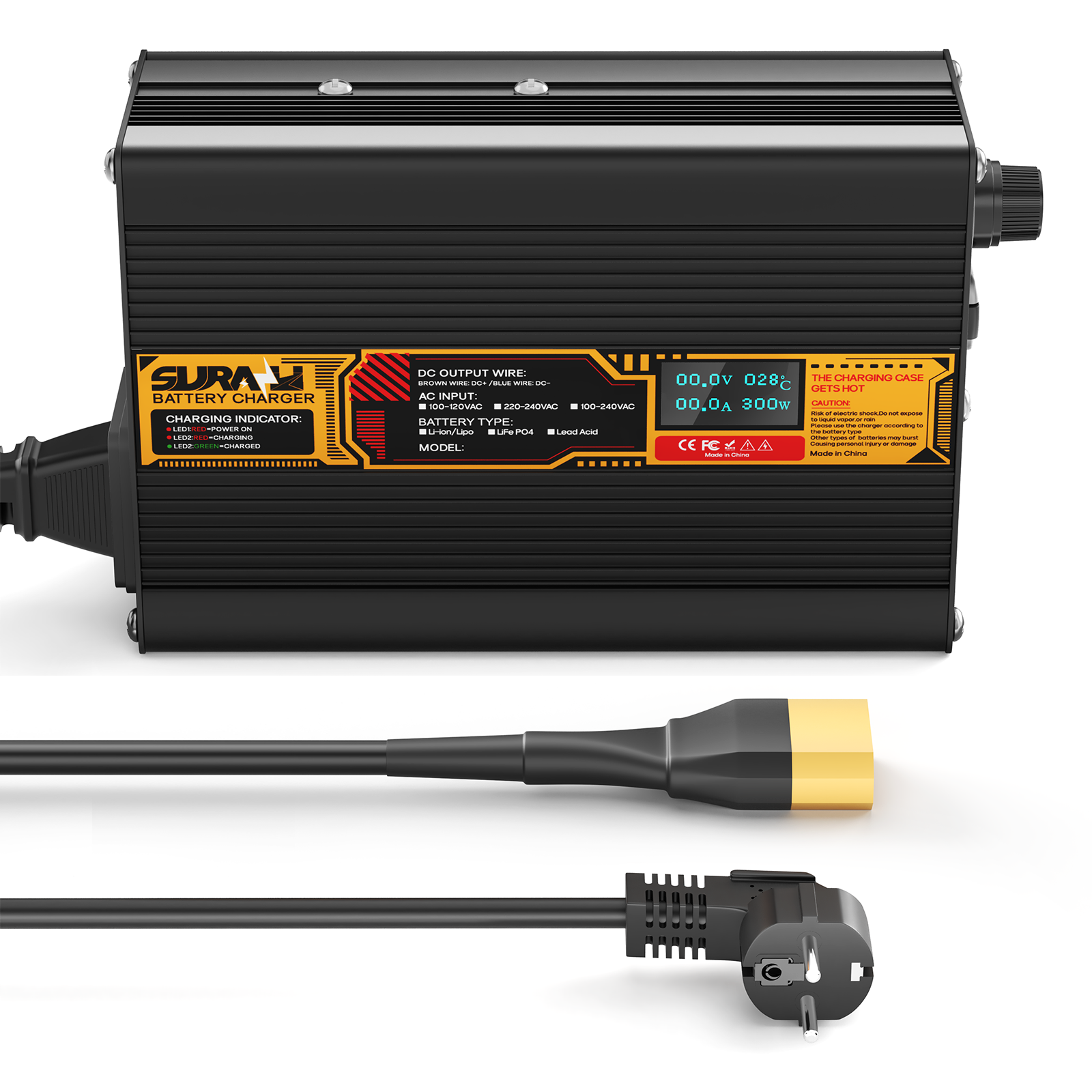 Suraziki Lithium 21V 8A Battery Charger for 18.5V Lithium-ion polymer batteries, LED Display, Full Protection，Aluminum alloy shell