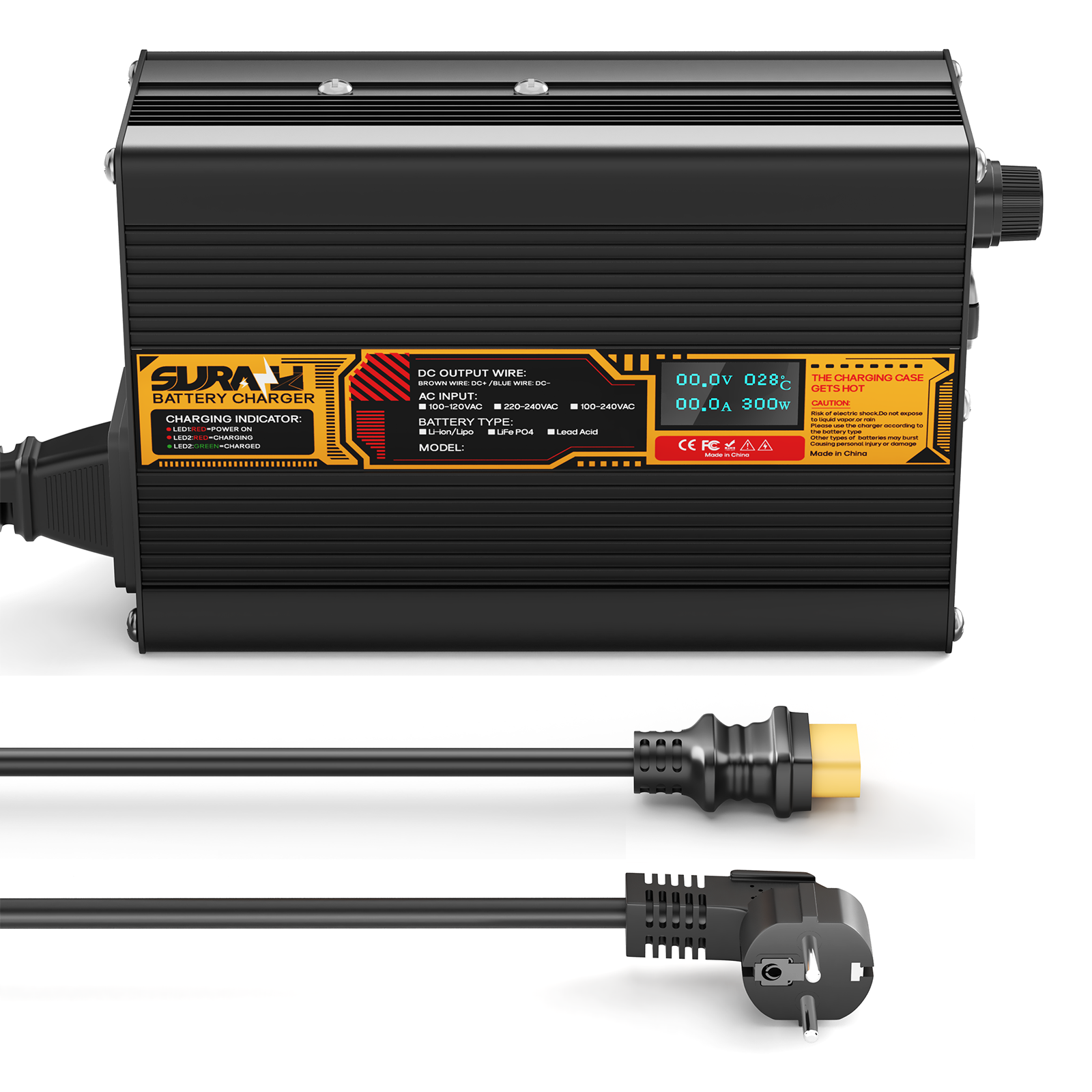 Suraziki Lead Acid Battery 60V 3A Battery Charger for 60V Lead Acid AGM GEL Deep Cycle and Auto Starting Batteries, LED Display, Full Protection，Aluminum alloy shell