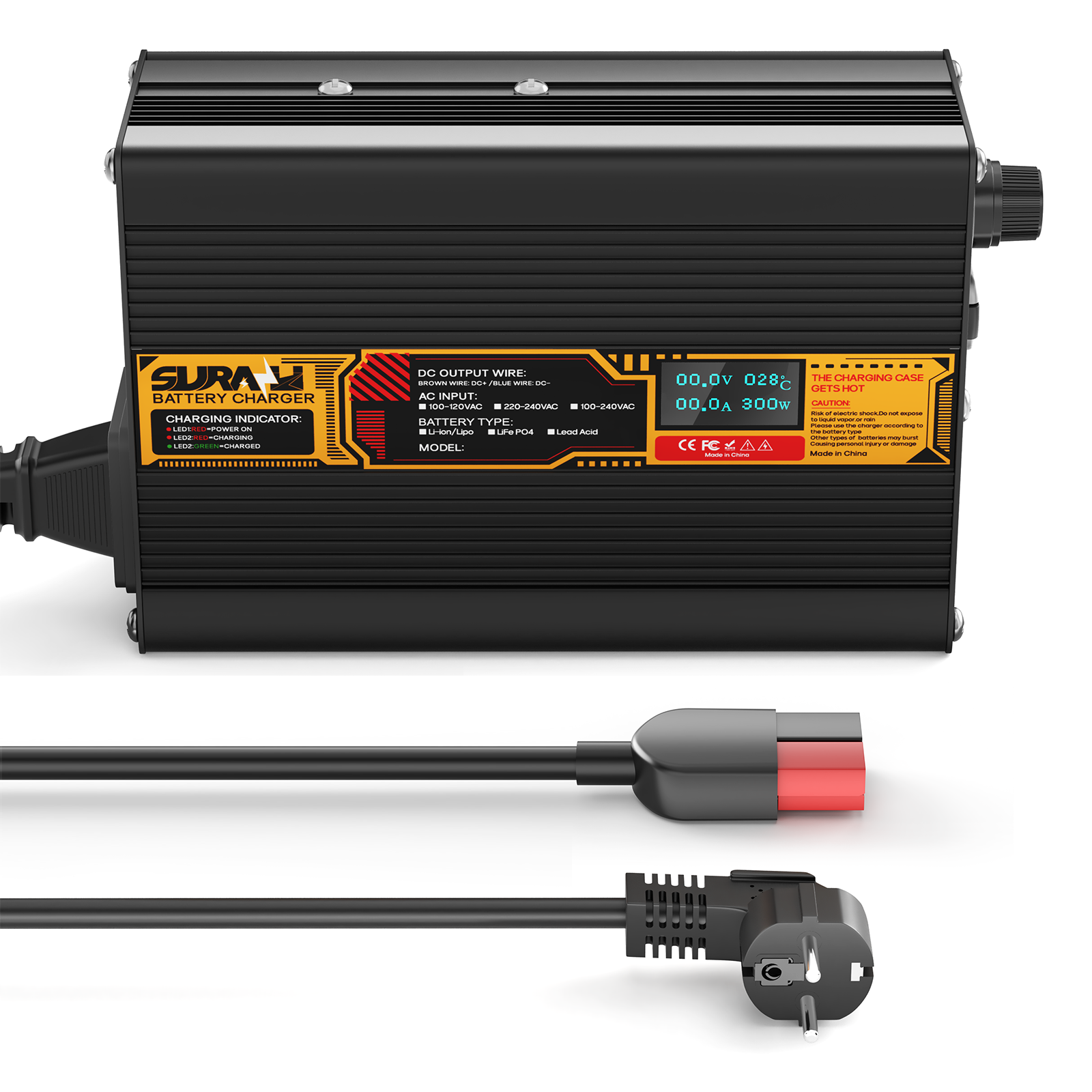 Suraziki LiFePO4 73 V 3 A Batterieladegerät für 60 V/64 V Lithium-Eisenphosphat-Batterien, LED-Anzeige, vollständiger Schutz