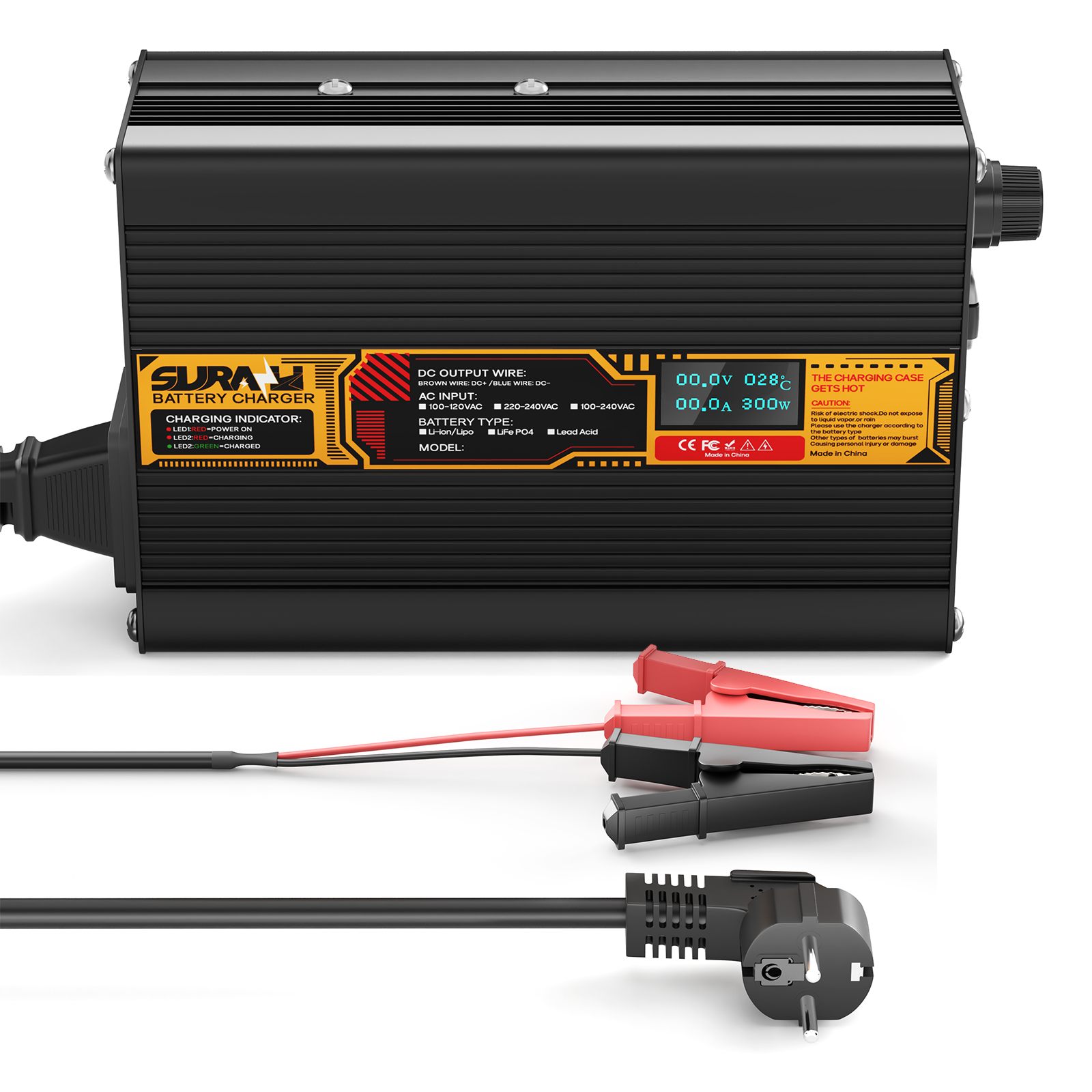 Suraziki LiFePO4 54.75V 5A Battery Charger for 48V Lithium Iron Phosphate Batteries, LED Display, Full Protection