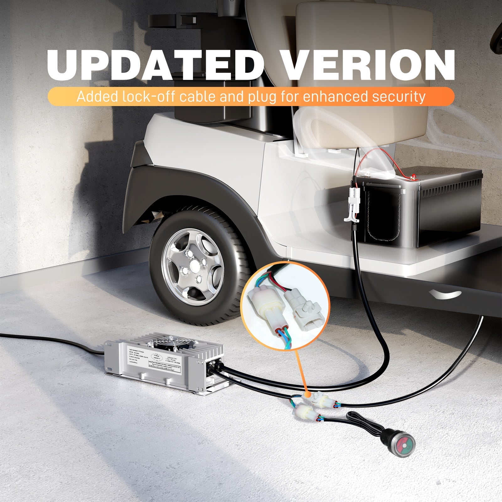 Suraziki 60V 20A Lead Acid Battery Charger, IP65 Waterproof, with Locking Cable for Pallet Jack/Floor Scrubber/Golf Cart/Forklift