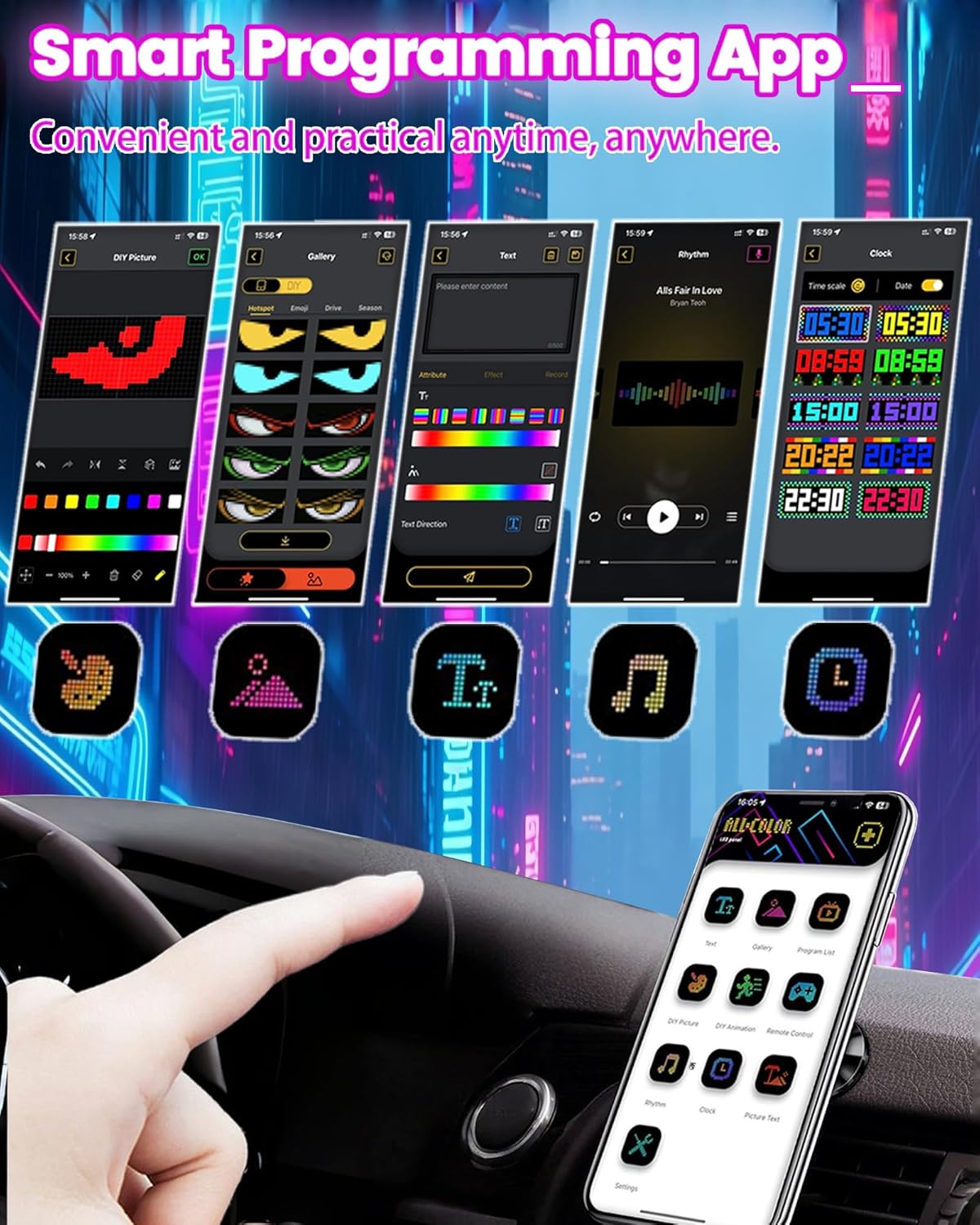 Devil Eyes Light for Trucks/Cars, LED Eyes for Cars, Truck Interior Accessories,  Personalized Light Sign for truck windshield, Scrolling Text Holiday Light Sign（2pcs）